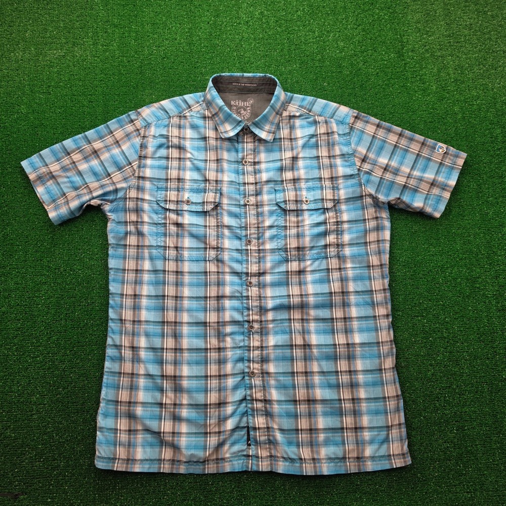 Kuhl‎ Eluxur Mountain Grown Shirt Mens Medium Blue Plaid Button Up Outdoors
